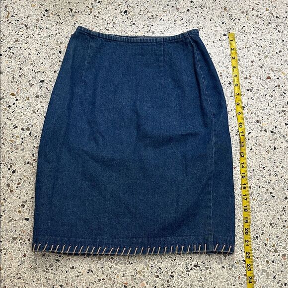Cambridge Dry Goods Jean denim wrap western tan stitch mini skirt 6 - Picture 5 of 7